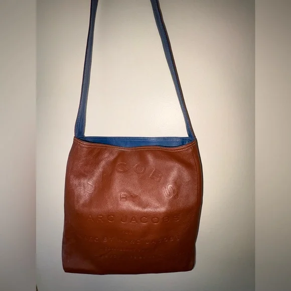 Marc Jacobs Reversible Leather Tote Brown Blue Shoulder Bag - Picture 3 of 10